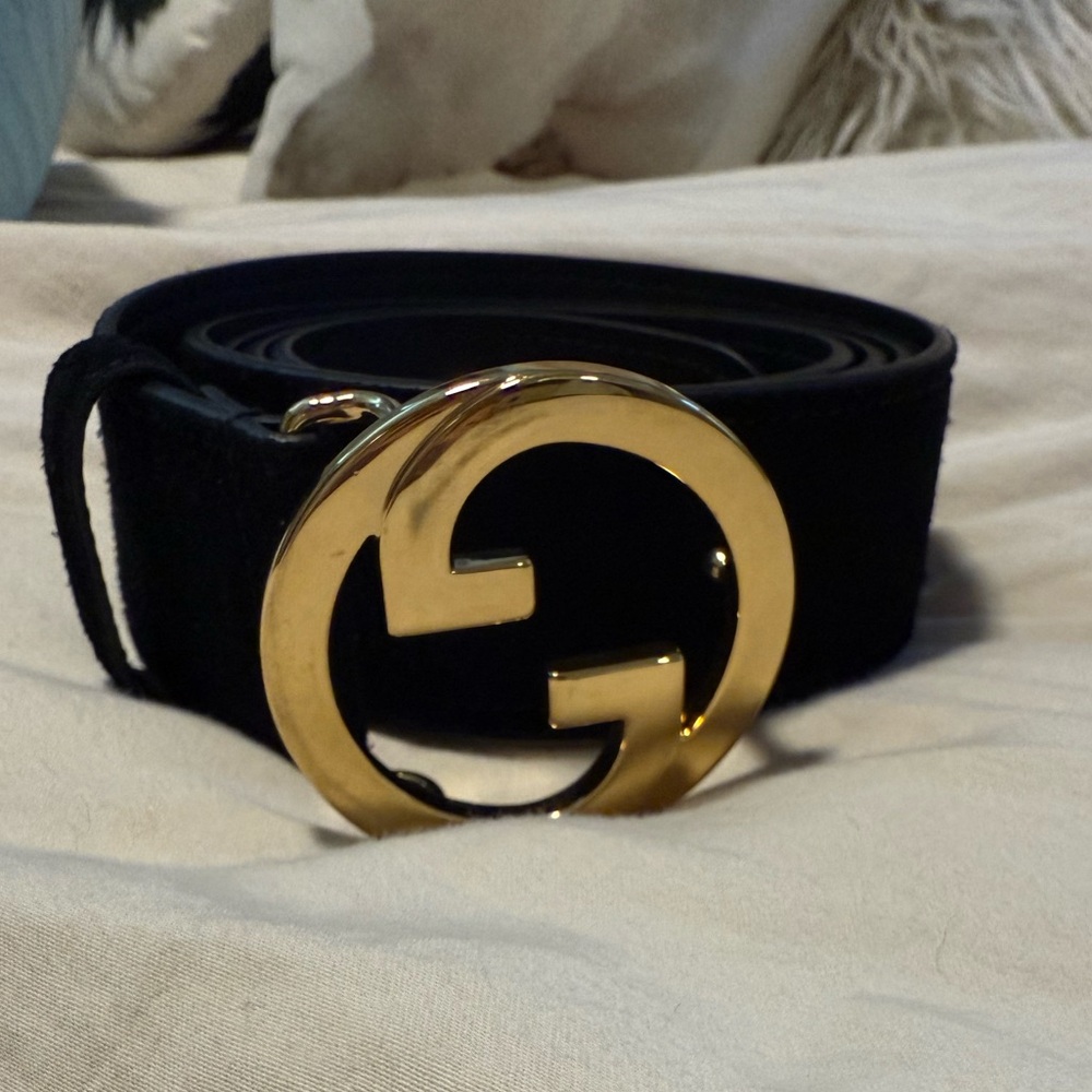 Gucci Black Belt with Gold Emblem